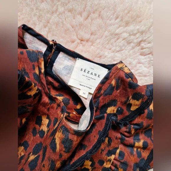 Sezane Brown Leopard Ruffle Blouse - Picture 3 of 6